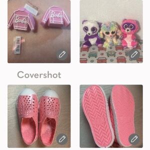 slip-in’s sz10+Barbie Jibbitz X2+3 EUC Beanie babies panda poodle raccoon